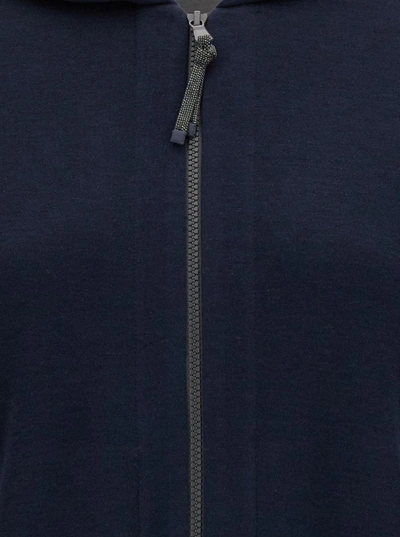 Shop Brunello Cucinelli Blue Hooded Sweatshirt In Cotton Blend Woman