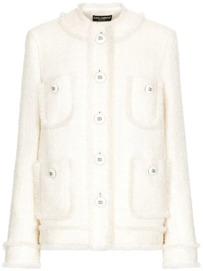 Shop Dolce & Gabbana Jacket With Pockets In Cream