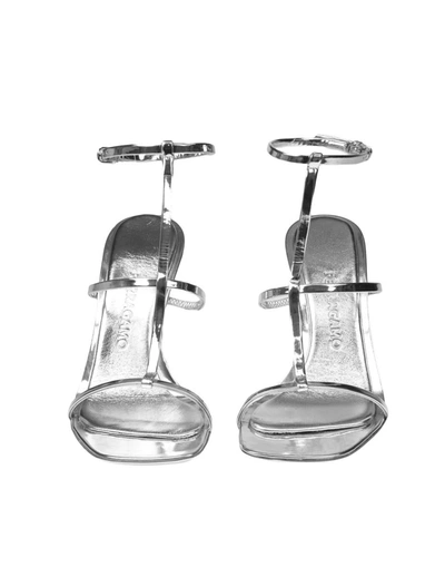 Shop Ferragamo Minimal Sandal In Laminated Leather In Silver