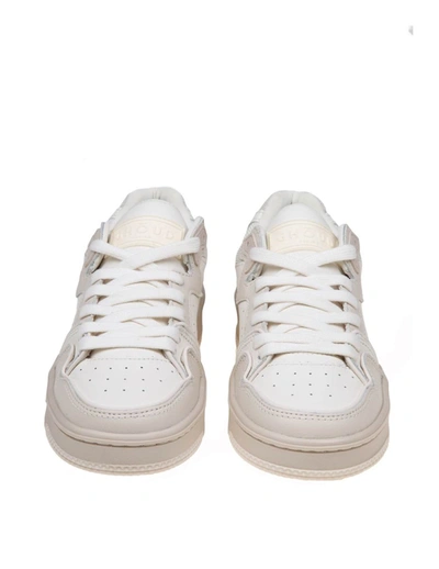 Shop Lanvin Mesh Sneakers With Leather And Suede Inserts In White
