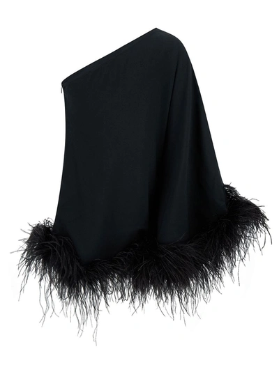 Shop Taller Marmo Piccolo Ubud One-shoulder Feather-trimmed Crepe Mini Dress In Black