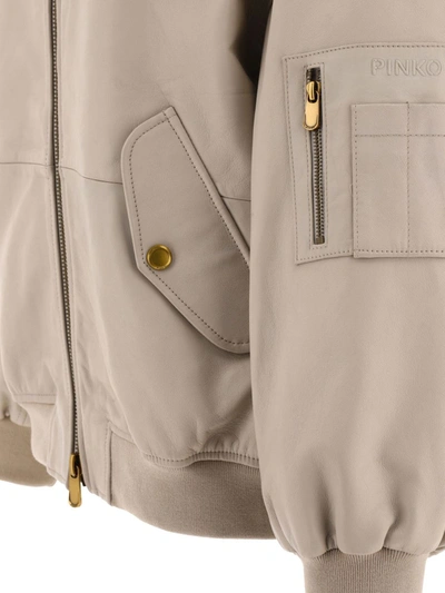 Shop Pinko Monterosi Leather Jacket In Beige