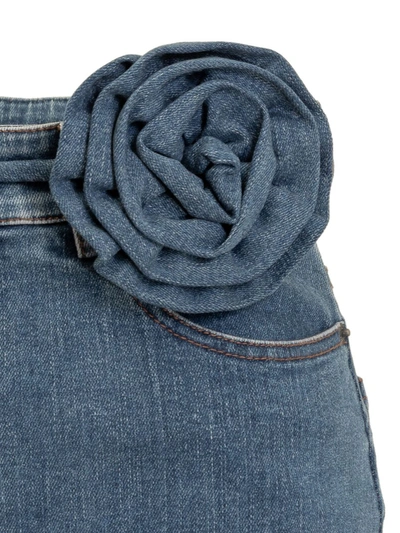 Shop Rotate Birger Christensen Rotate Long Skirt With Flowered Belt Denim In Blue