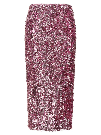 Shop Rotate Birger Christensen Pink Pencil Skirt With All-over Sequins Embellishment In Tech Fabric Woman