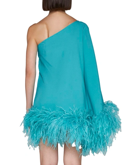 Shop Taller Marmo Piccolo Ubud One-shoulder Feather-trimmed Crepe Mini Dress In Clear Blue