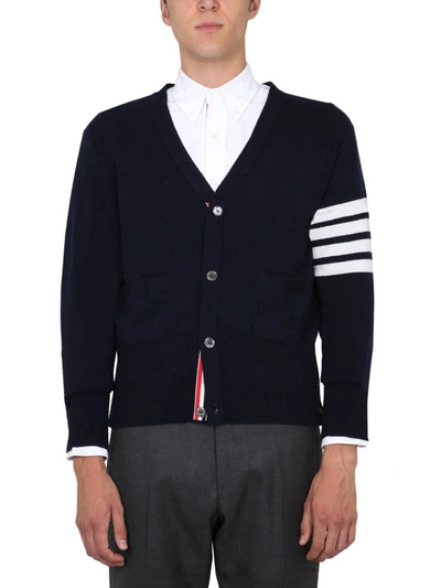 Shop Thom Browne V-neck Cardigan In Blue