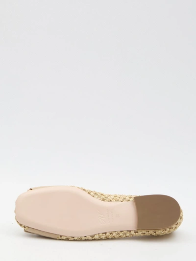 Roger Vivier Tres Vivier Raffia Strass Ballerina Flats In Beige