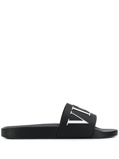 Shop Valentino Garavani Vltn Pool Slides In Black