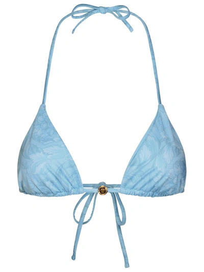 Shop Versace 'baroque' Light Blue Polyester Blend Bikini Top