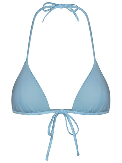 Shop Versace 'baroque' Light Blue Polyester Blend Bikini Top