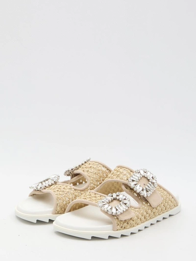 Shop Roger Vivier Viv' Strass Slide Sandals In Beige