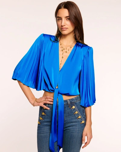 Shop Ramy Brook Salma Pleated V-neck Blouse In Marrakech Blue