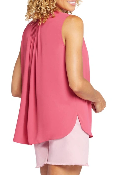 Shop Nydj Print Pleat Back Sleeveless Split Neck Blouse In Raspberry Pink