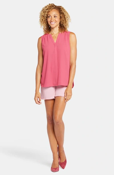 Shop Nydj Print Pleat Back Sleeveless Split Neck Blouse In Raspberry Pink