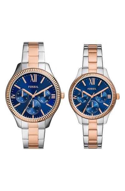 Shop Fossil His & Hers Three-hand Quartz Set Of 2 Bracelet Watches In Silver