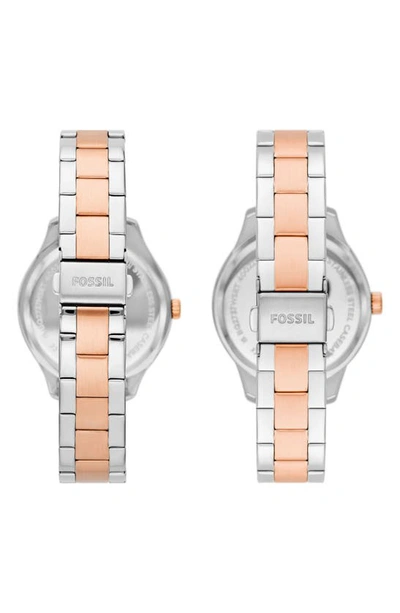 Shop Fossil His & Hers Three-hand Quartz Set Of 2 Bracelet Watches In Silver