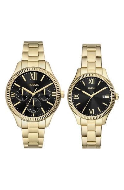 Shop Fossil His & Hers Three-hand Quartz Set Of 2 Bracelet Watches In Gold