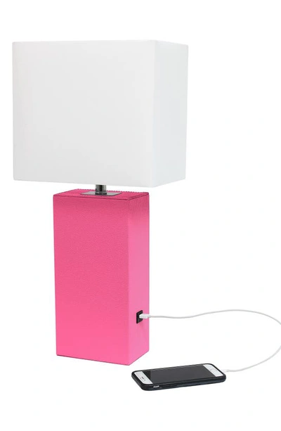 Shop Lalia Home Lexington Faux Leather Usb Table Lamp In Hot Pink