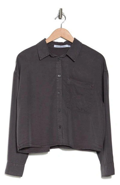 Shop Calvin Klein Jeans Est.1978 Crop Button-up Shirt In Forged Iron