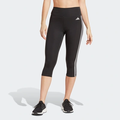 Shop Adidas Originals Women's Adidas Train Essentials 3-stripes High-waisted 3/4 Leggings In Black