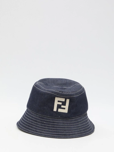 Shop Fendi Denim Bucket Hat In Blue