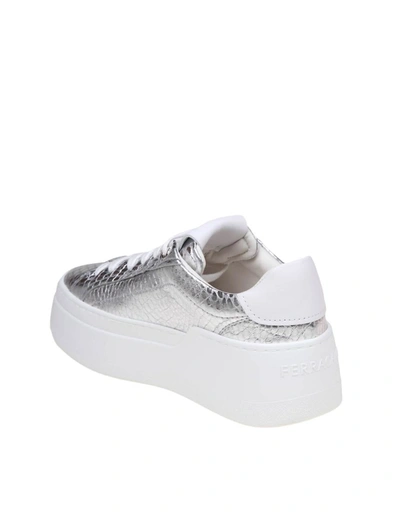 Shop Ferragamo Sneakers In Pelle Laminata Stamopa Rettile In Silver