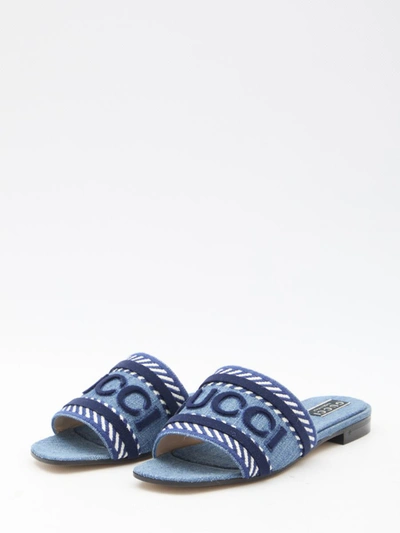 Shop Gucci Slider Sandals In Blue