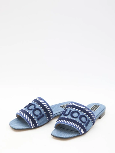 Shop Gucci Slider Sandals In Blue