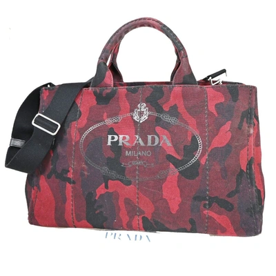 Shop Prada Canapa Canvas Tote Bag () In Red