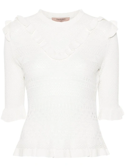 Shop Twinset Sweater With Gathered Details In White