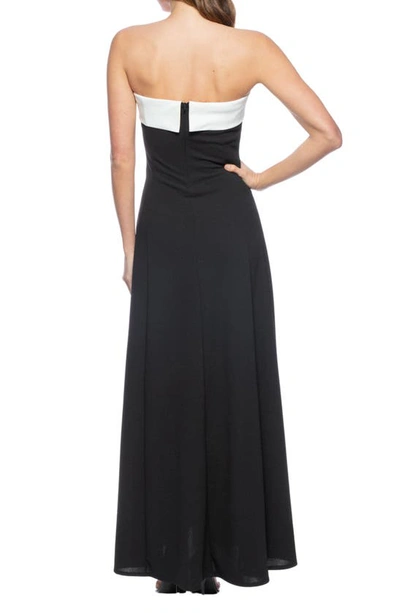 Shop Marina Scuba Strapless Evening Gown In Black/ Ivory
