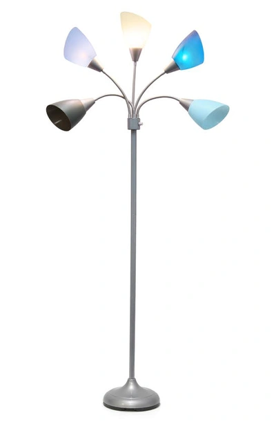 Shop Lalia Home Five Light Goose Neck Floor Lamp In Silver/ Blue Shades