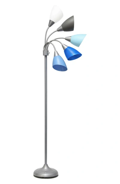 Shop Lalia Home Five Light Goose Neck Floor Lamp In Silver/ Blue Shades