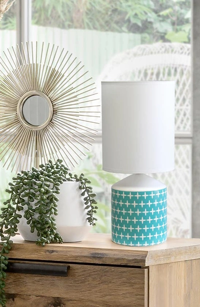 Shop Lalia Home Cross Print Table Lamp In White With Blue