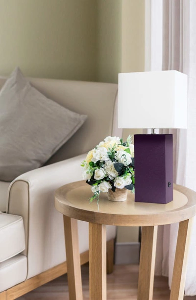 Shop Lalia Home Lexington Faux Leather Usb Table Lamp In Eggplant Purple