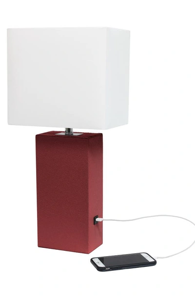 Shop Lalia Home Lexington Faux Leather Usb Table Lamp In Red
