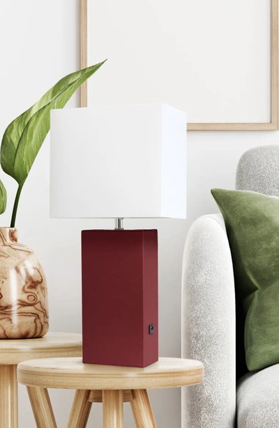 Shop Lalia Home Lexington Faux Leather Usb Table Lamp In Red