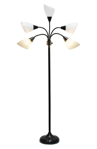 Shop Lalia Home Five Light Goose Neck Floor Lamp In Black/ White Shades