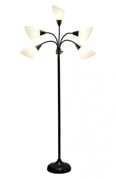 Shop Lalia Home Five Light Goose Neck Floor Lamp In Black/ White Shades