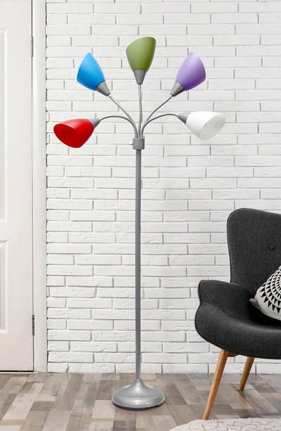 Shop Lalia Home Five Light Goose Neck Floor Lamp In Silver/ Multicolor Shades