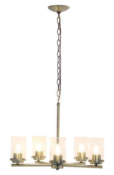 Shop Lalia Home Five Light Glass Shade Brushed Metal Pendant Light In Antique Brass