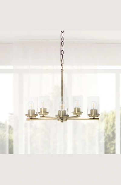 Shop Lalia Home Five Light Glass Shade Brushed Metal Pendant Light In Antique Brass