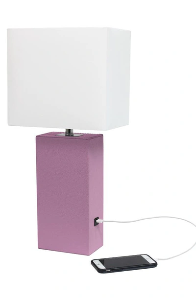 Shop Lalia Home Lexington Faux Leather Usb Table Lamp In Purple