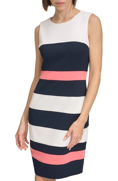 Shop Tommy Hilfiger Colorblock Stripe Crepe Sheath Dress In Ivory/ Sky Captain/ Sherbet