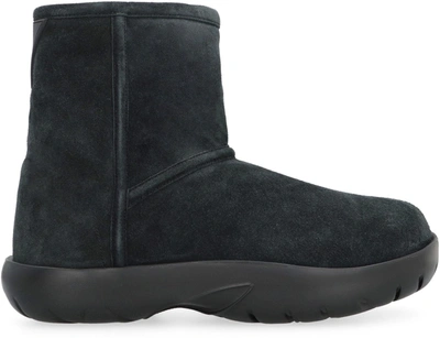 Shop Bottega Veneta Snap Suede Ankle Boots In Black