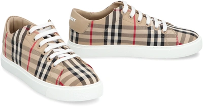 Shop Burberry Checked Motif Sneakers In Beige