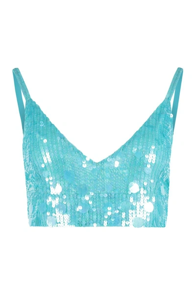 Shop P.a.r.o.s.h . Sequin Top In Turquoise