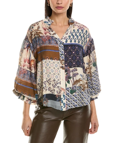 Shop Fate Patchwork Print Bubble Sleeve Blouse In White