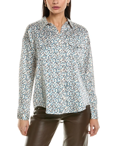 Fate Animal Print Satin Button-down Shirt In White