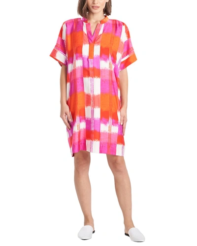 Shop Natori Oversized Mandarin Silk-blend Caftan Dress In Pink
